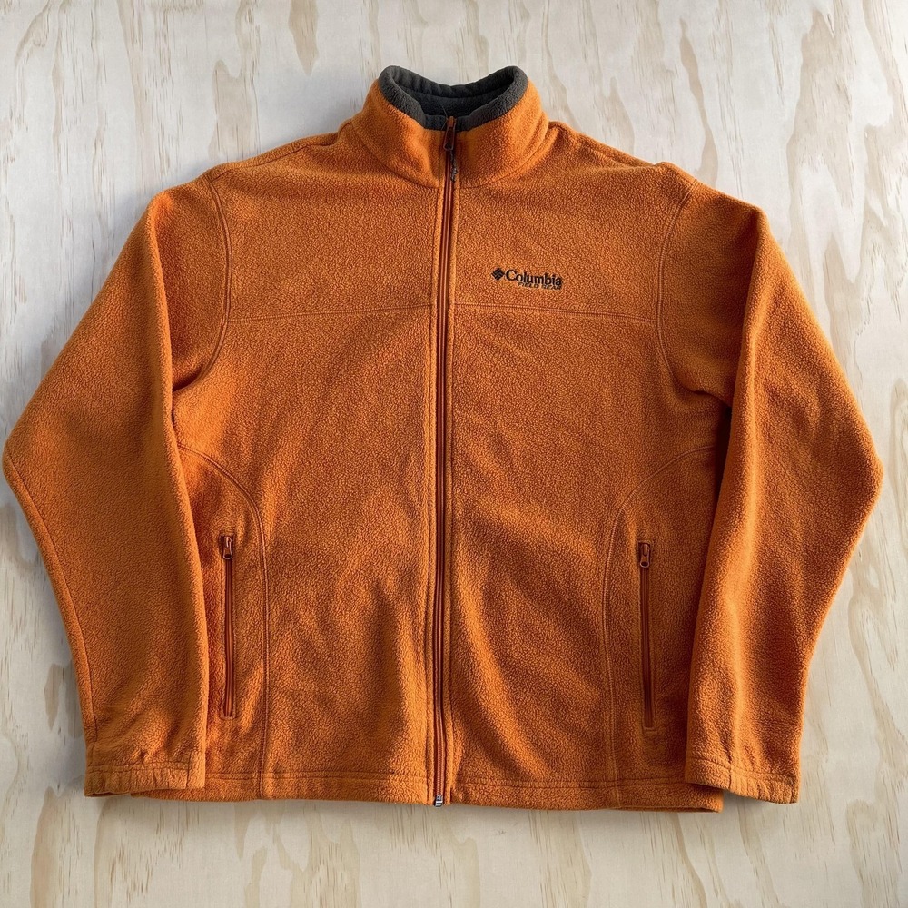 Columbia Field Gear Fleece Jacket Mens Large Orange Full Zip Pockets VM6066